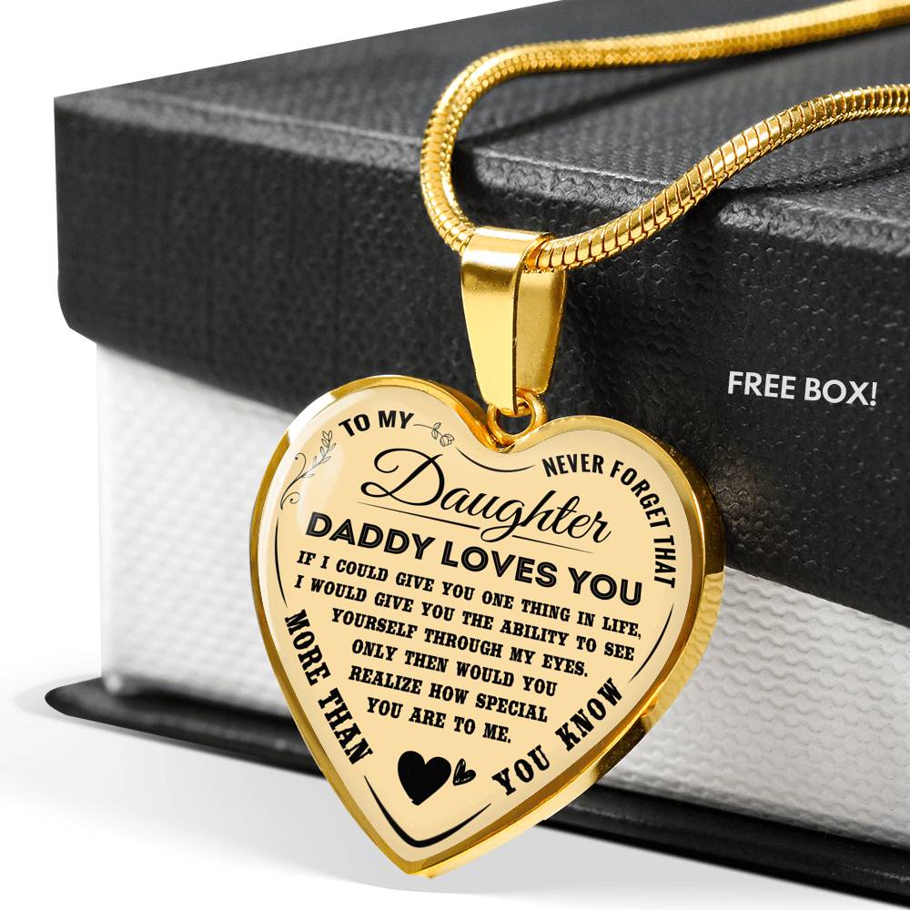 Silver Heart Pendant for Daughter - Daddy Loves You -Necklace for Teen Girl