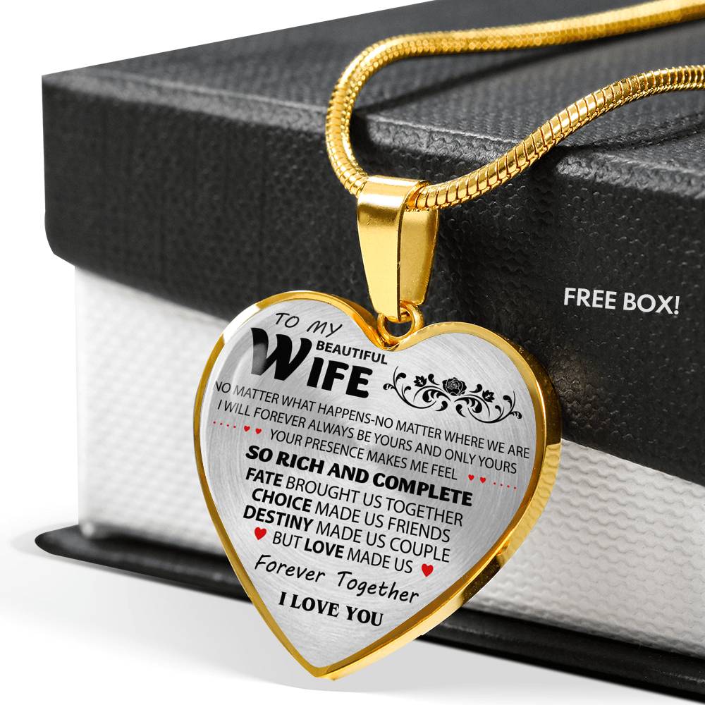 To My Beautiful Wife Necklace Heart Pendant -Best Gifts Wife - From Husband