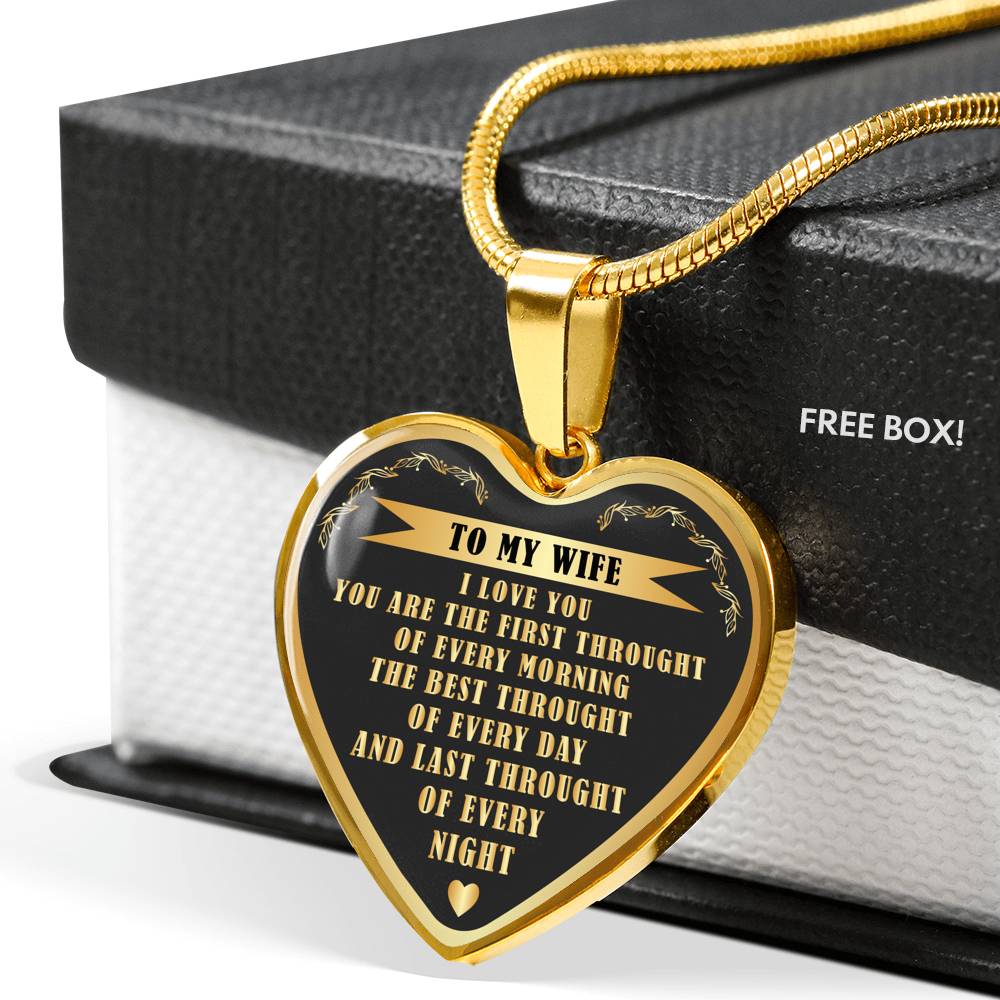 WOLMUG - to My Wife - You are The First, Best, Last Thought of Every Day Necklace - Gold Heart Pendant