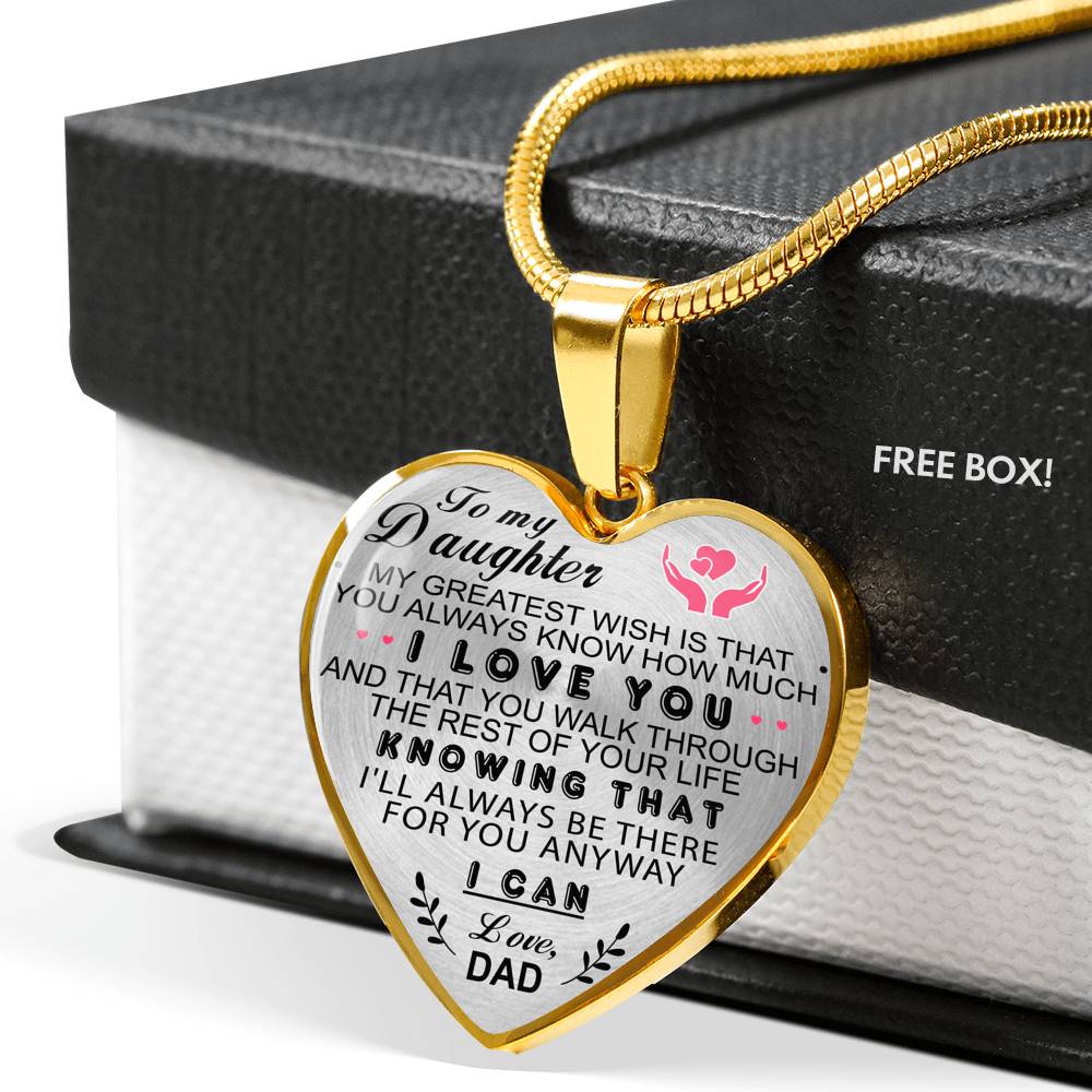 To My Daughter Heart Necklace Pendant Love Dad Gift From Father