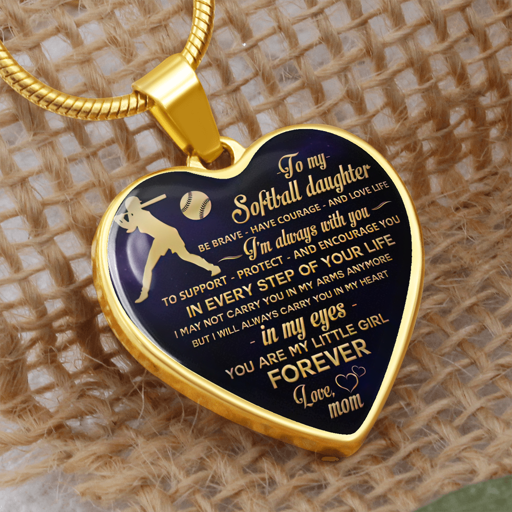 Vuvuzi Tee to My Softball Daughter, Love Mom,Gold Pendant Necklace