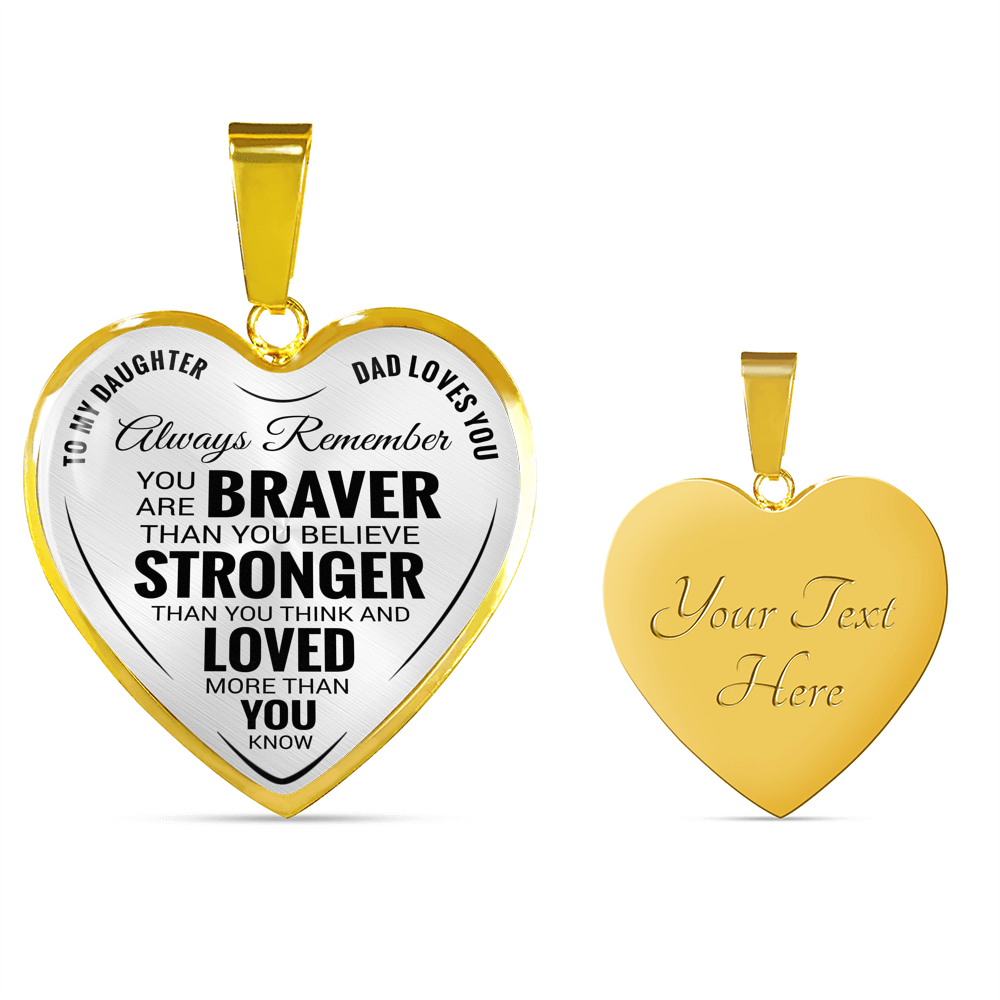 To my daughter -remember dad loves you - transparent text silver heart necklace