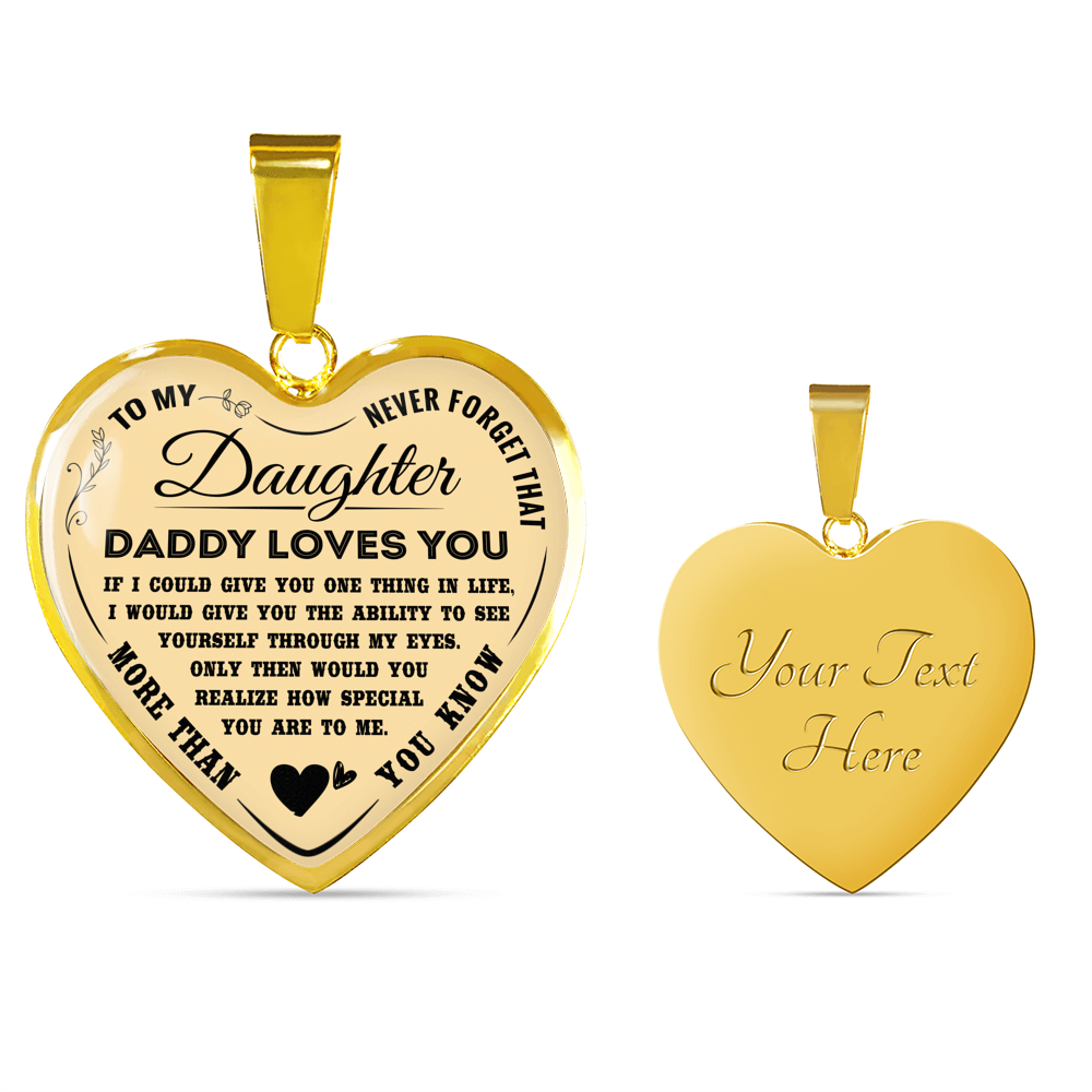 Silver Heart Pendant for Daughter - Daddy Loves You -Necklace for Teen Girl