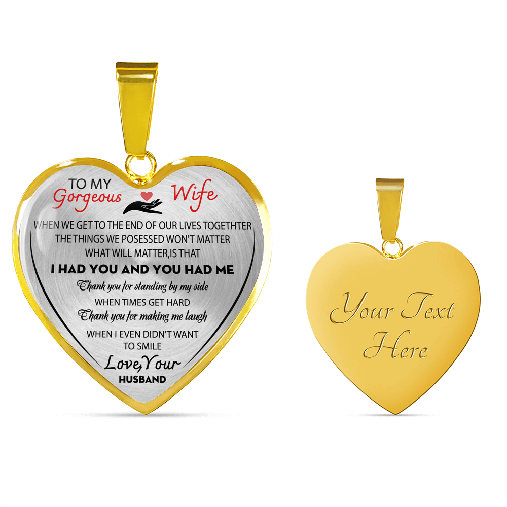 To My Gorgeous Wife Necklace Heart Pendant Gifts Form Husband Necklace