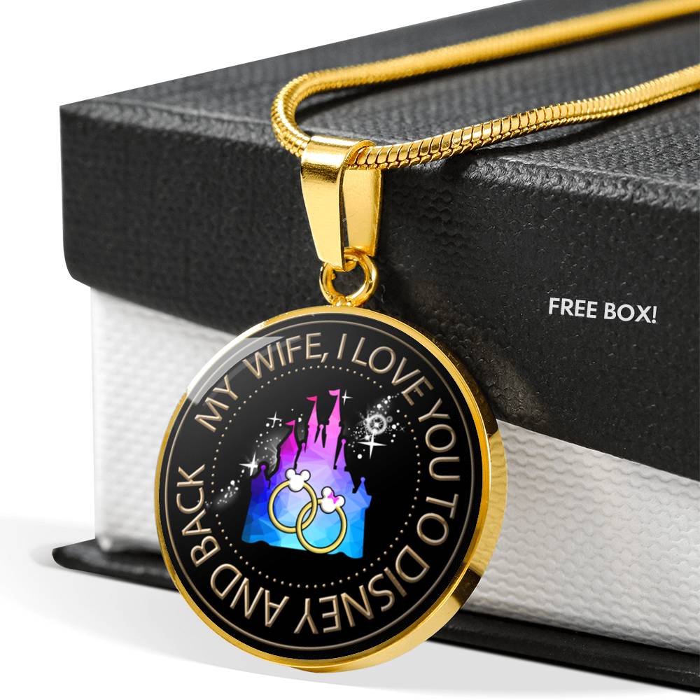 Vuvuzi Tee to My Wife,i Love You to Disney and Back, Gold Pendant Necklace