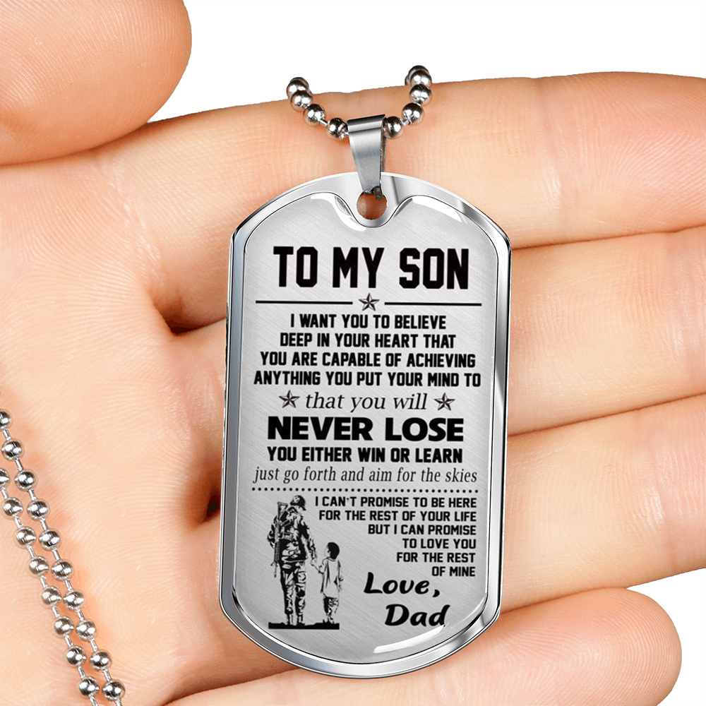 Vuvuzi Tee to My Son Dog Tag Army Necklace - Soldier Father & Son Pendant - Birthday Gift