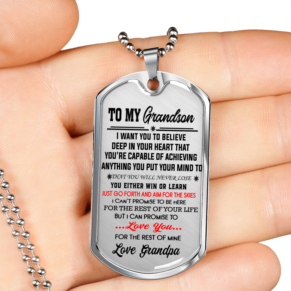 To My Grandson Dog Tag Necklace Gifts from Grandpa - Birthday from Grandfather