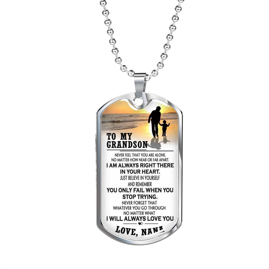 ZEN DEAL - Necklace Dog Tag to My Grandson, Love Nana - from Grandma - Best Gifts for Child
