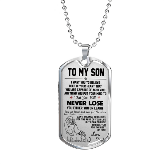 to My Son Pendant Necklace - Dog Tag from Dad Lion King - Best Gifts for Child