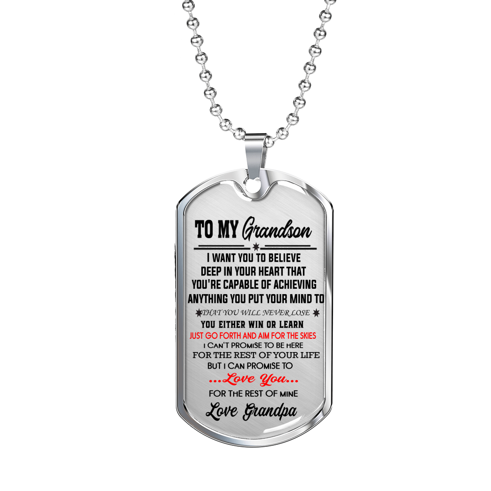To My Grandson Dog Tag Necklace Gifts from Grandpa - Birthday from Grandfather