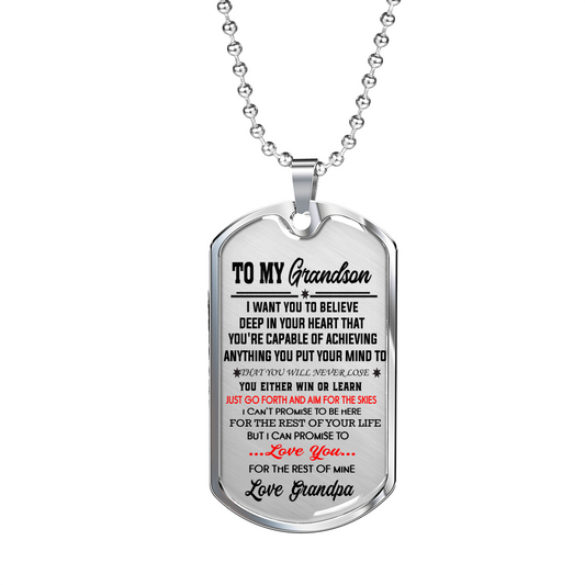 To My Grandson Dog Tag Necklace Gifts from Grandpa - Birthday from Grandfather