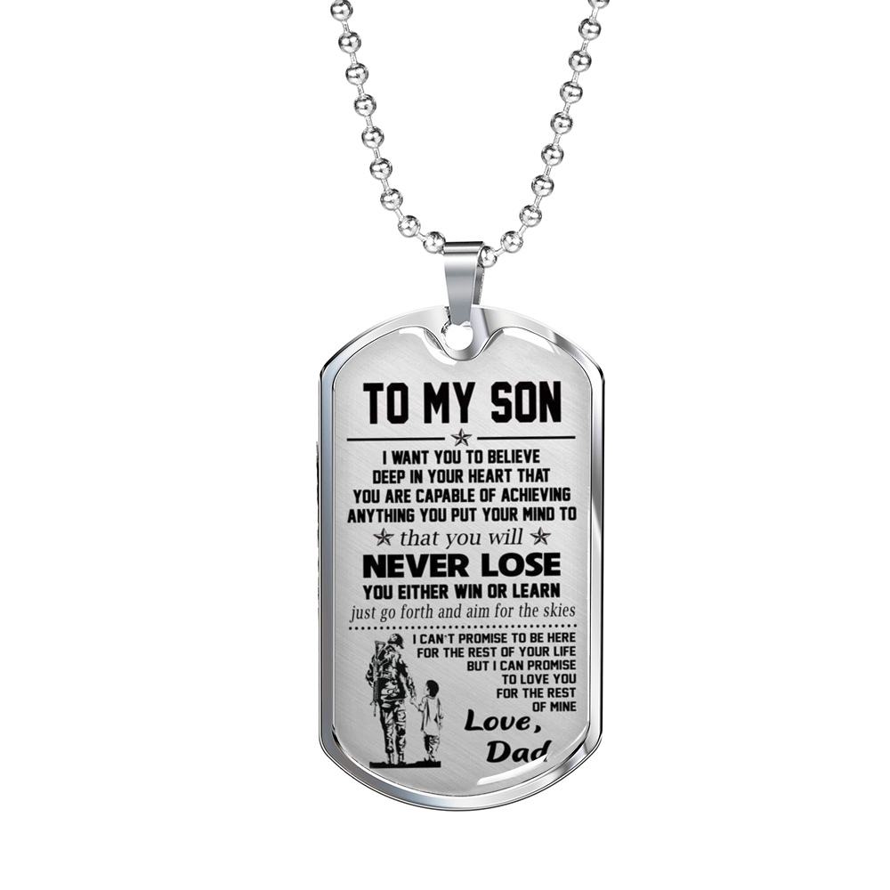 Vuvuzi Tee to My Son Dog Tag Army Necklace - Soldier Father & Son Pendant - Birthday Gift