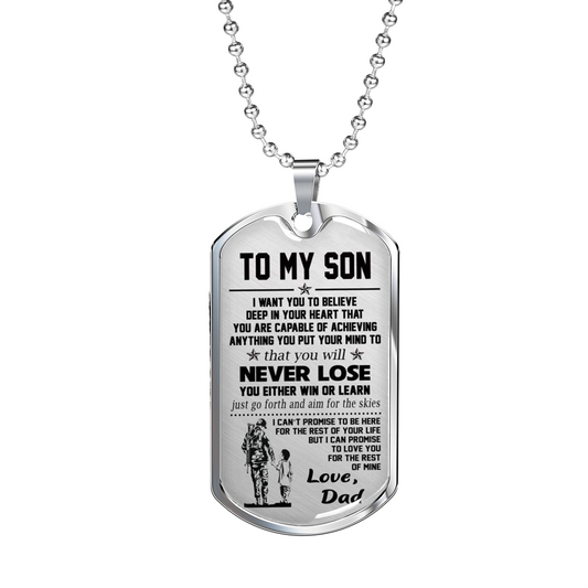 Vuvuzi Tee to My Son Dog Tag Army Necklace - Soldier Father & Son Pendant - Birthday Gift