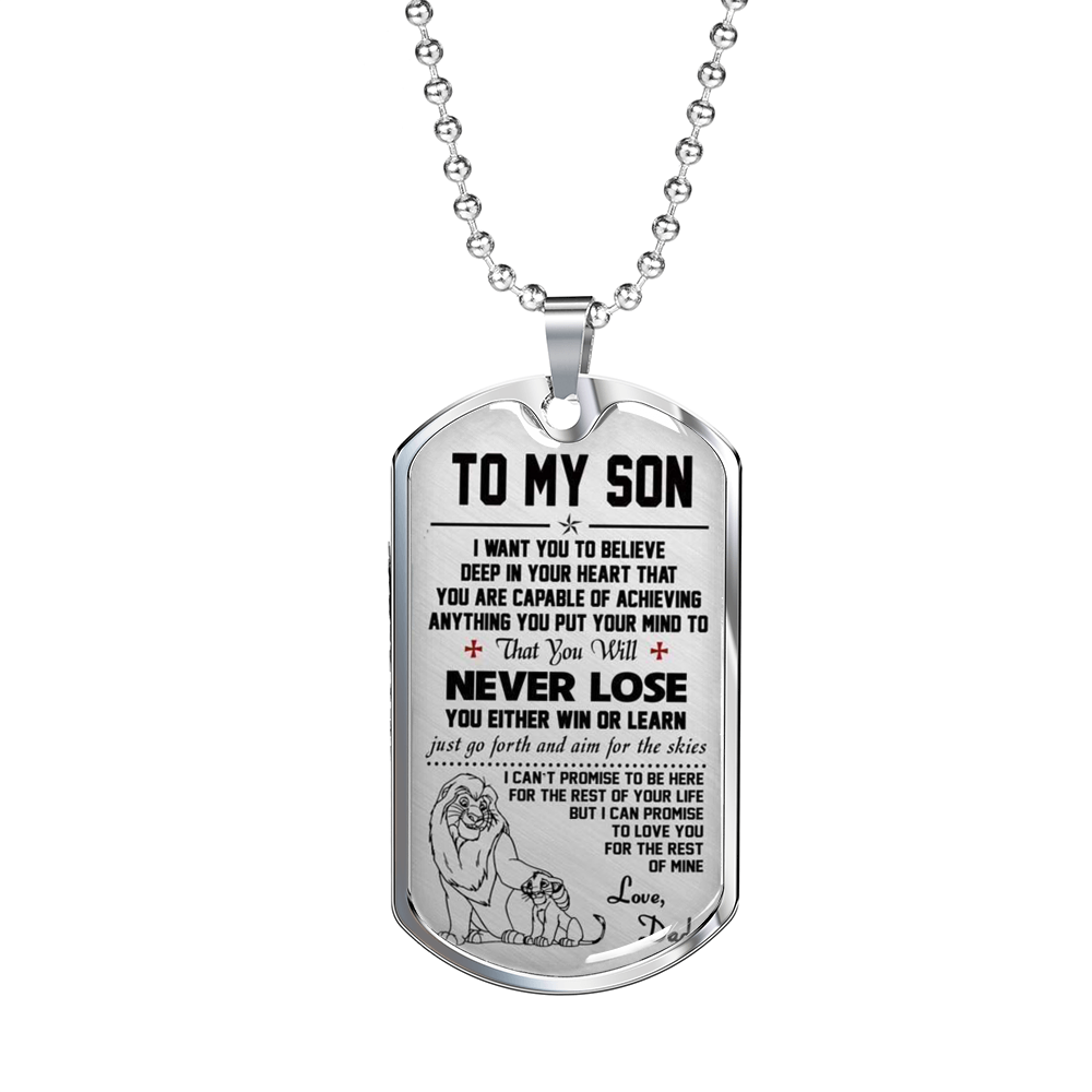 to My Son Pendant Necklace - Dog Tag from Dad Lion King - Best Gifts for Child