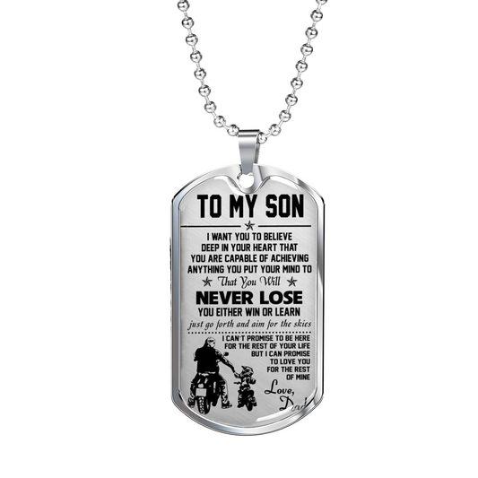 To My Son Dog Tag, Biker Motorcycle Necklace Pendant From Daddy