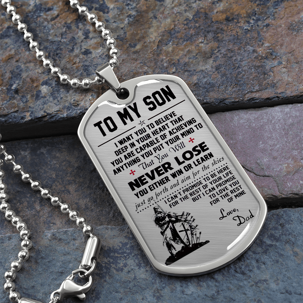 Vuvuzi Tee to My Son Dog Tag Luxury Necklace - Viking Warrior Dad Pendant - Gifts for Boys