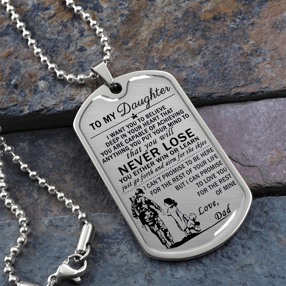 Vuvuzi Tee to My Daughter Dog Tag Necklace - Soldier Dad & Daughter Pendant - Gift from Dad