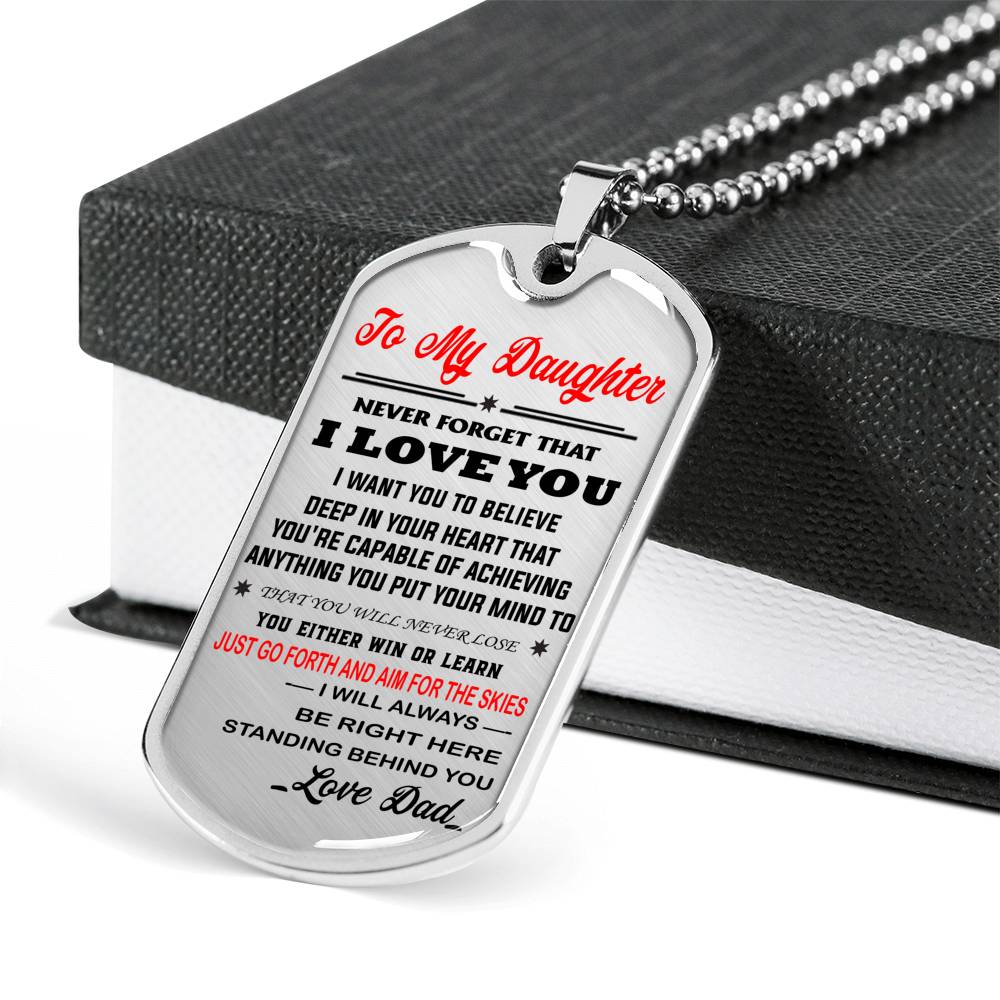 To My Daughter Dog Tag Gift from Dad - Unique Novelty Luxury Necklace