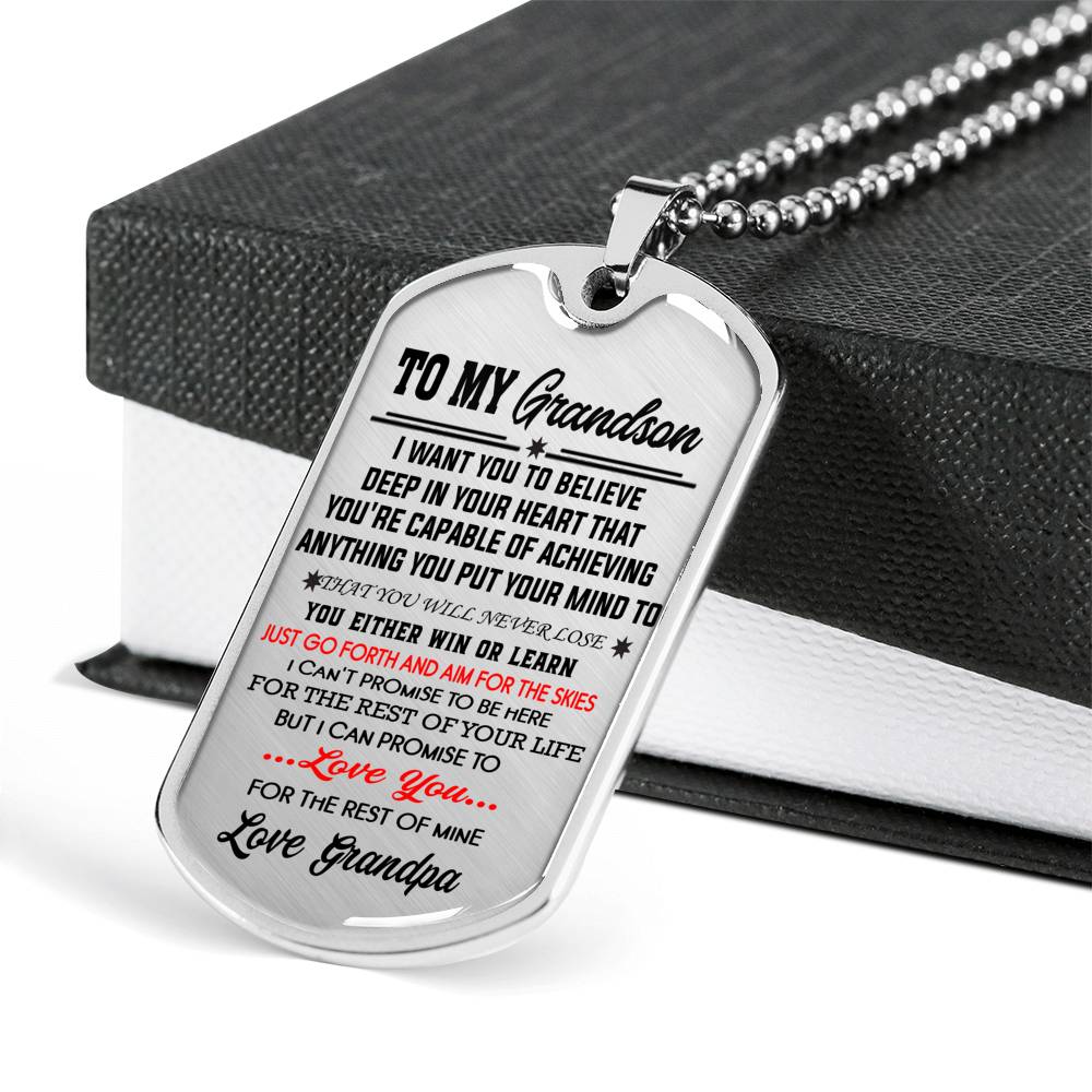 To My Grandson Dog Tag Necklace Gifts from Grandpa - Birthday from Grandfather