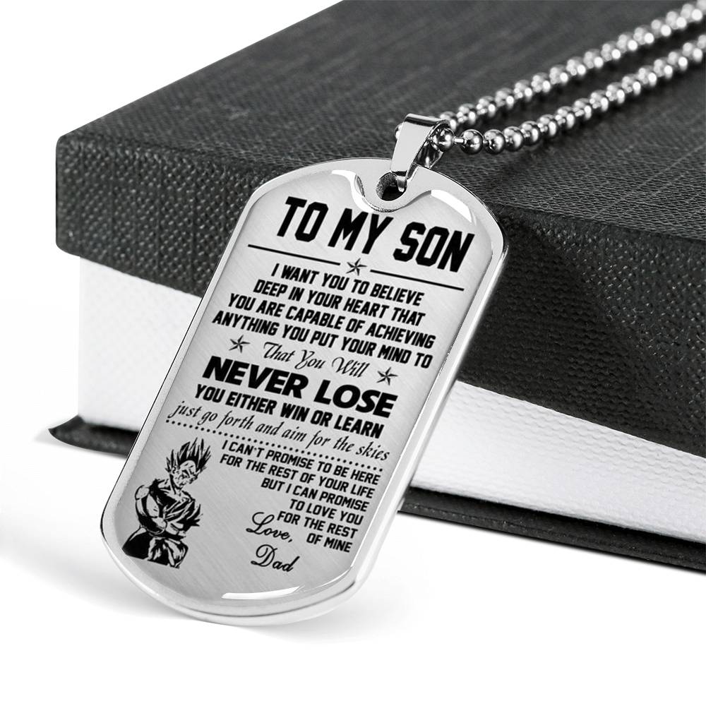 To My Son Dog tag Necklace - Love Dad Vegeta & Trunks Dragonball - Gift for Son