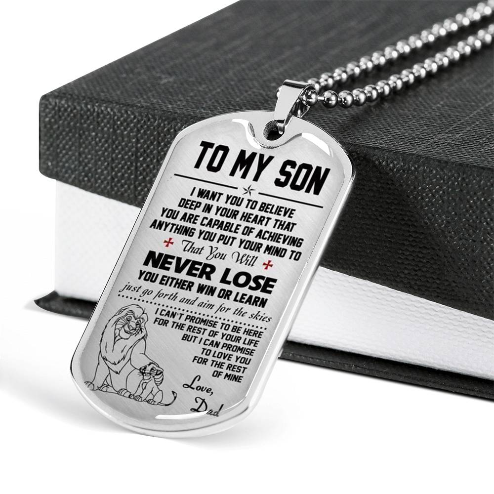 to My Son Pendant Necklace - Dog Tag from Dad Lion King - Best Gifts for Child