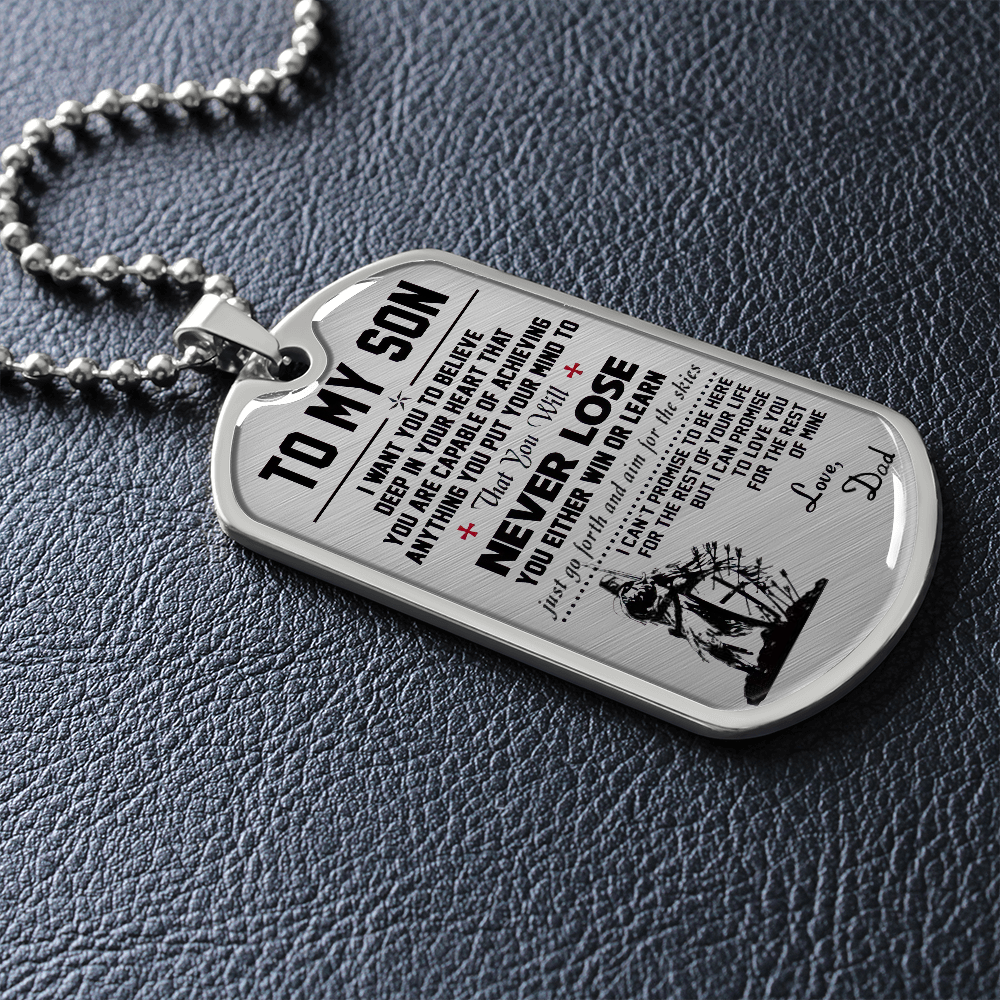 Vuvuzi Tee to My Son Dog Tag Luxury Necklace - Viking Warrior Dad Pendant - Gifts for Boys
