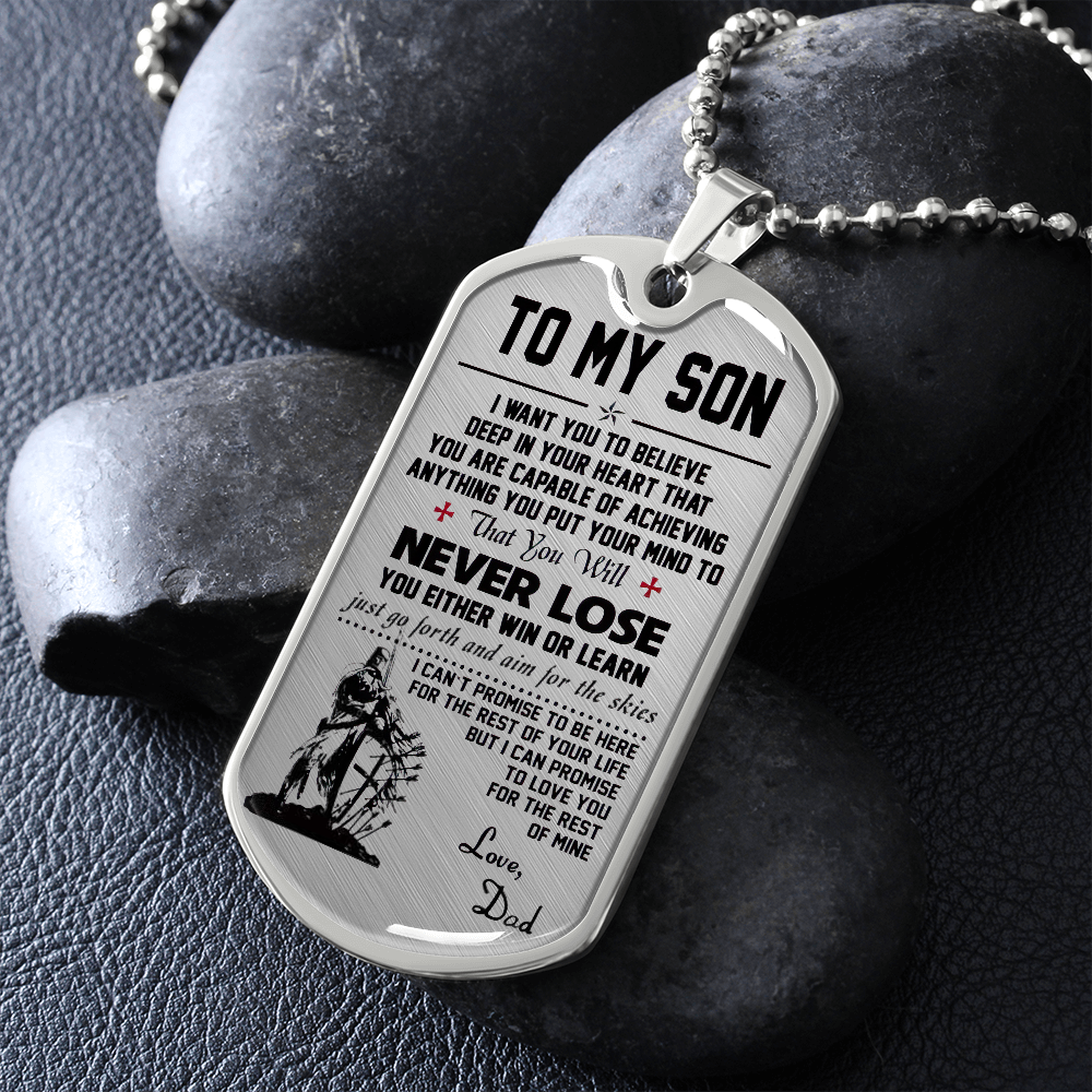 Vuvuzi Tee to My Son Dog Tag Luxury Necklace - Viking Warrior Dad Pendant - Gifts for Boys