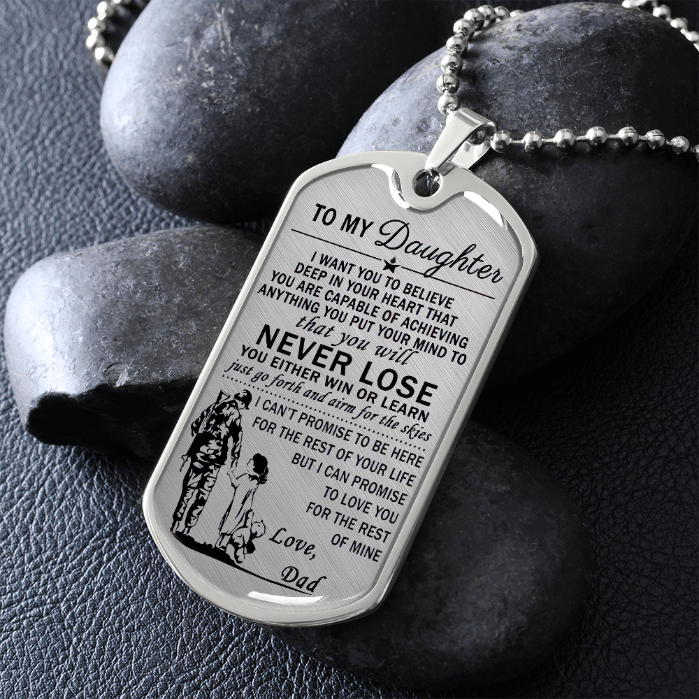 Vuvuzi Tee to My Daughter Dog Tag Necklace - Soldier Dad & Daughter Pendant - Gift from Dad