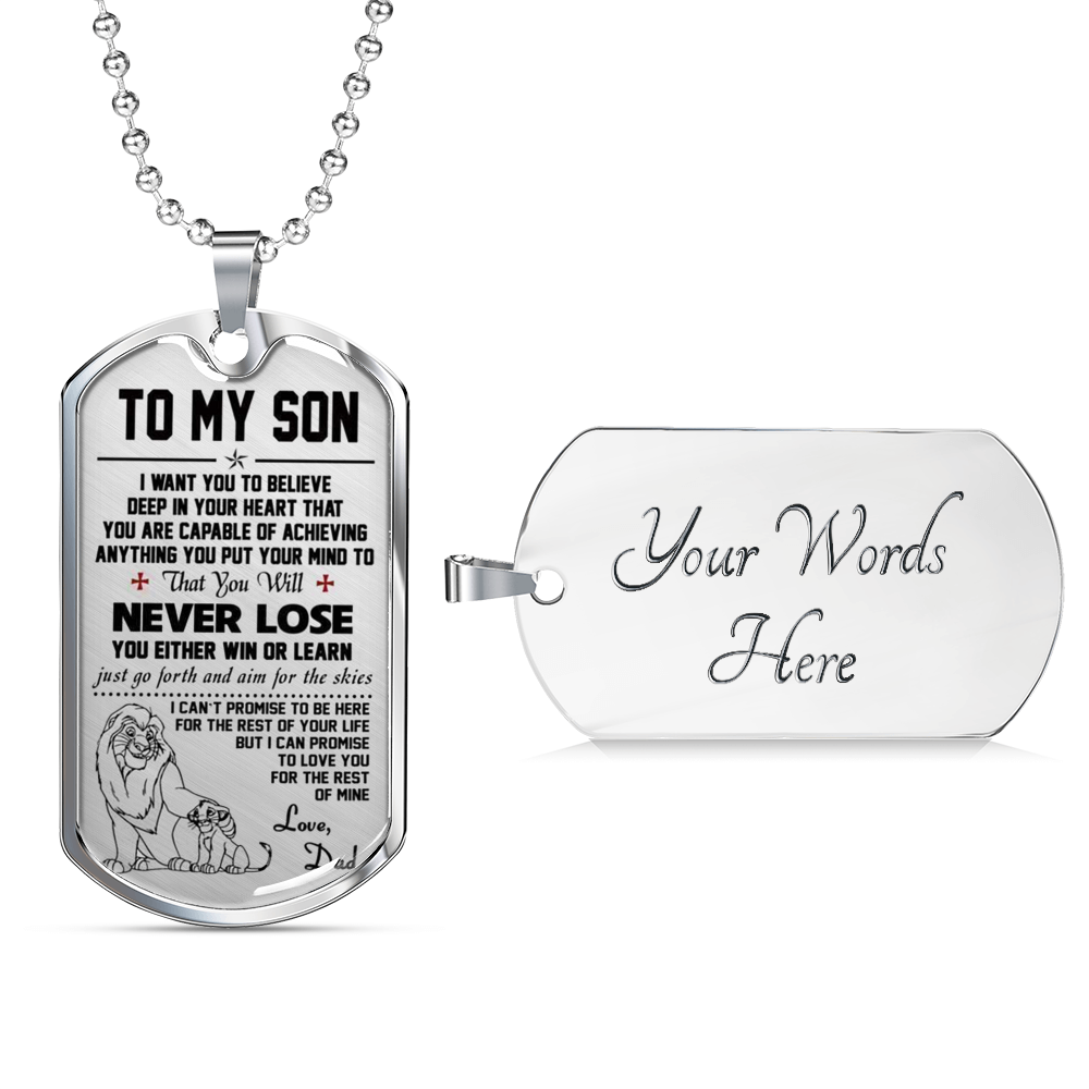 to My Son Pendant Necklace - Dog Tag from Dad Lion King - Best Gifts for Child