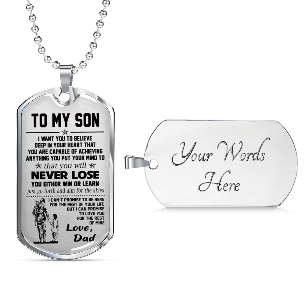 Vuvuzi Tee to My Son Dog Tag Army Necklace - Soldier Father & Son Pendant - Birthday Gift