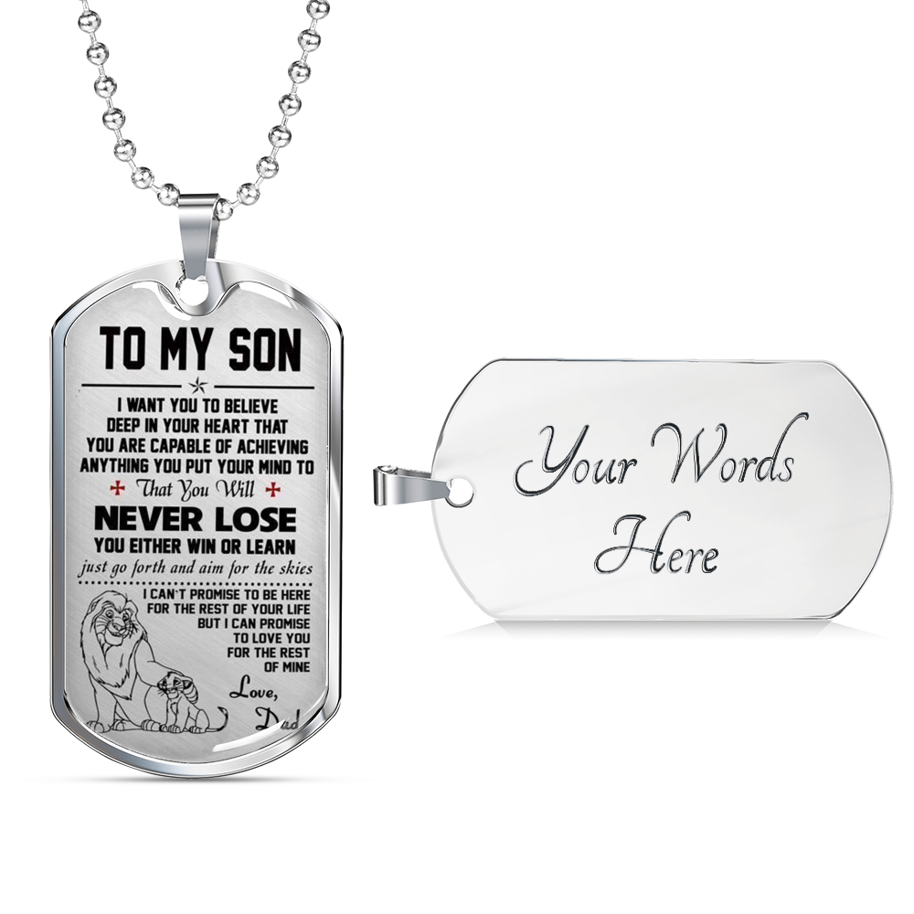 to My Son Pendant Necklace - Dog Tag from Dad Lion King - Best Gifts for Child