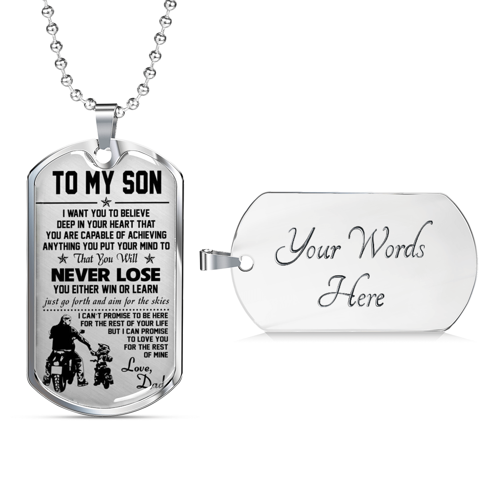 To My Son Dog Tag, Biker Motorcycle Necklace Pendant From Daddy