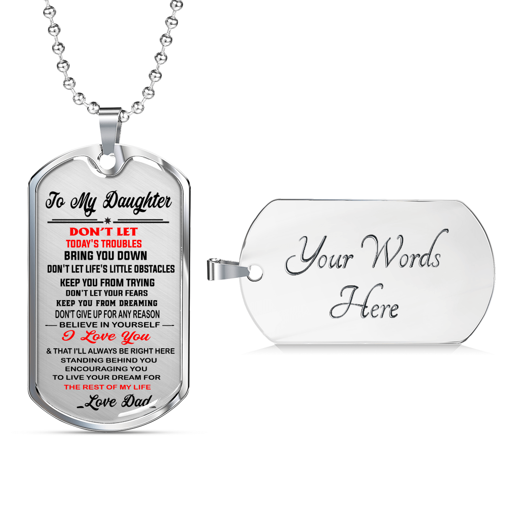 To My Daughter Dog Tag - Dad Necklace, Gift for Daughter from Father Papa