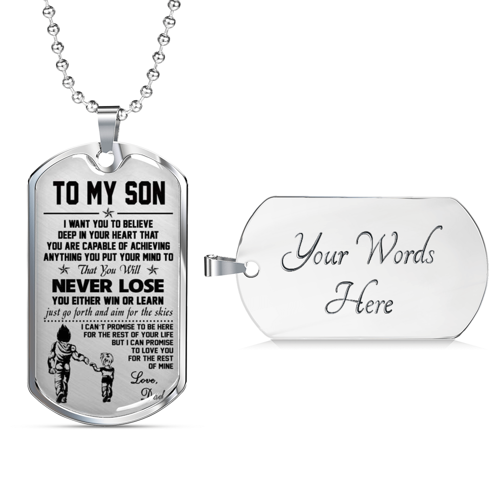 Vuvuzi Tee to My Son Dog tag Necklace Love Dad - Vegeta & Trunks - Luxury Gift for Teen Boy