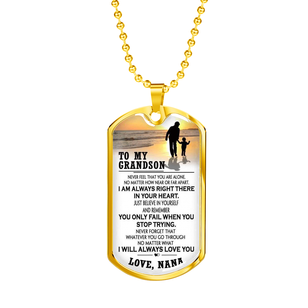 ZEN DEAL - Necklace Dog Tag to My Grandson, Love Nana - from Grandma - Best Gifts for Child