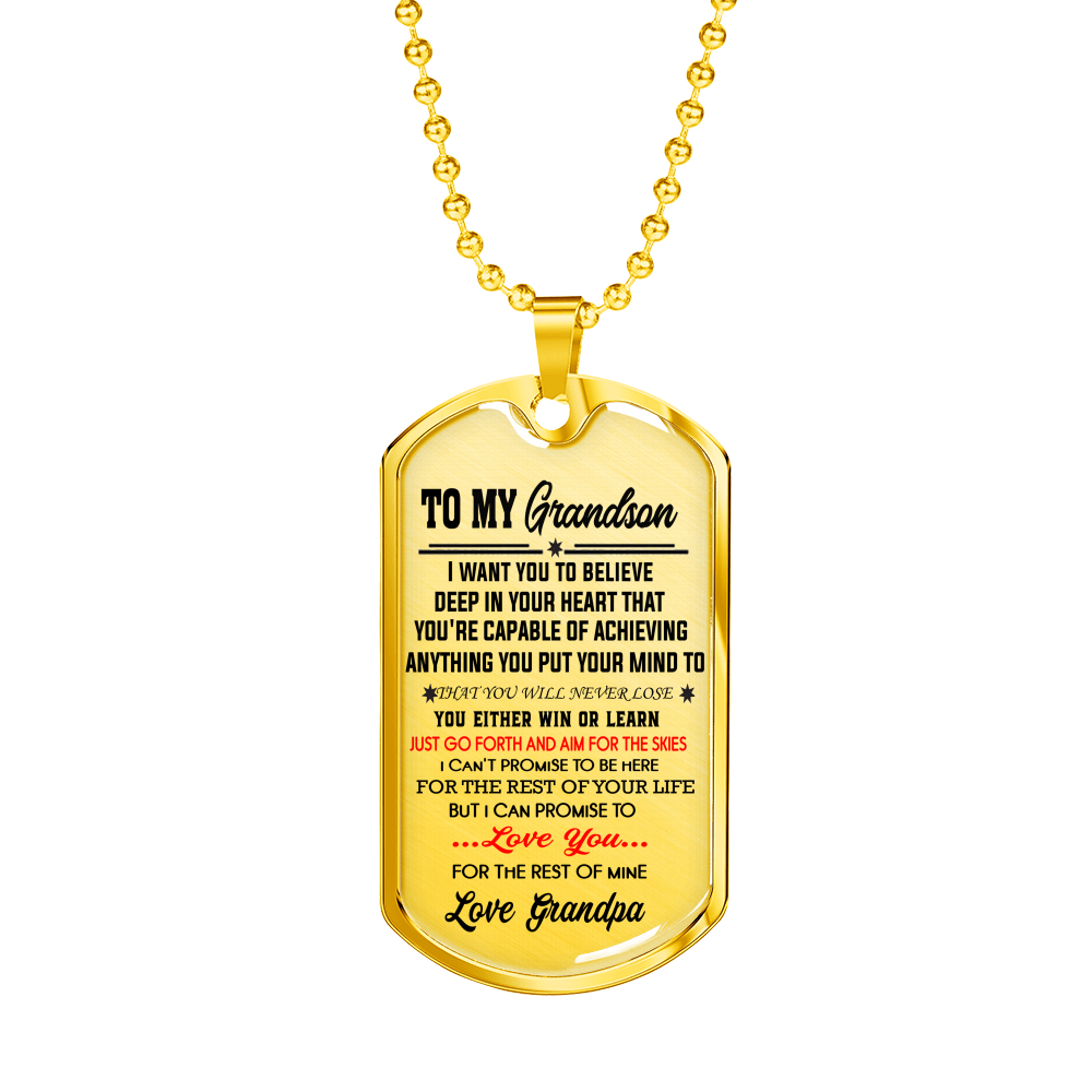 To My Grandson Dog Tag Necklace Gifts from Grandpa - Birthday from Grandfather