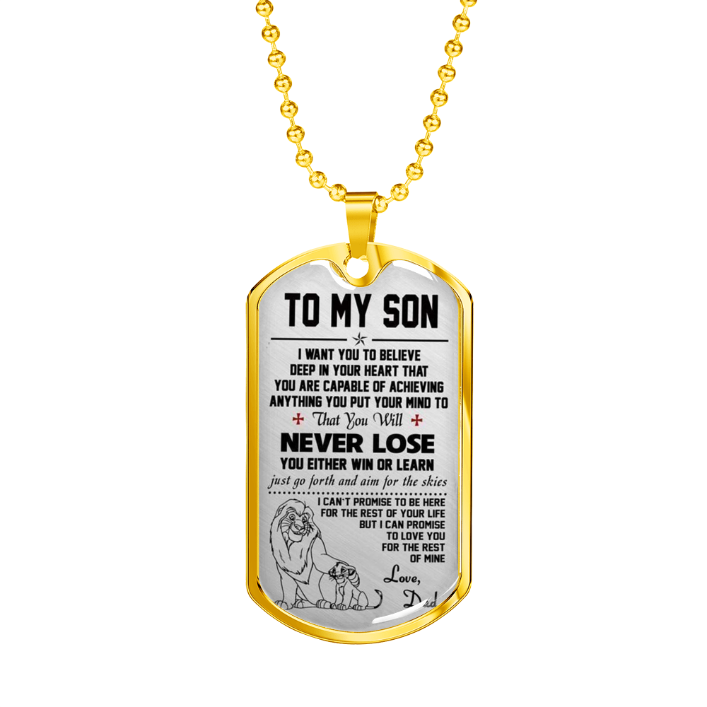 to My Son Pendant Necklace - Dog Tag from Dad Lion King - Best Gifts for Child