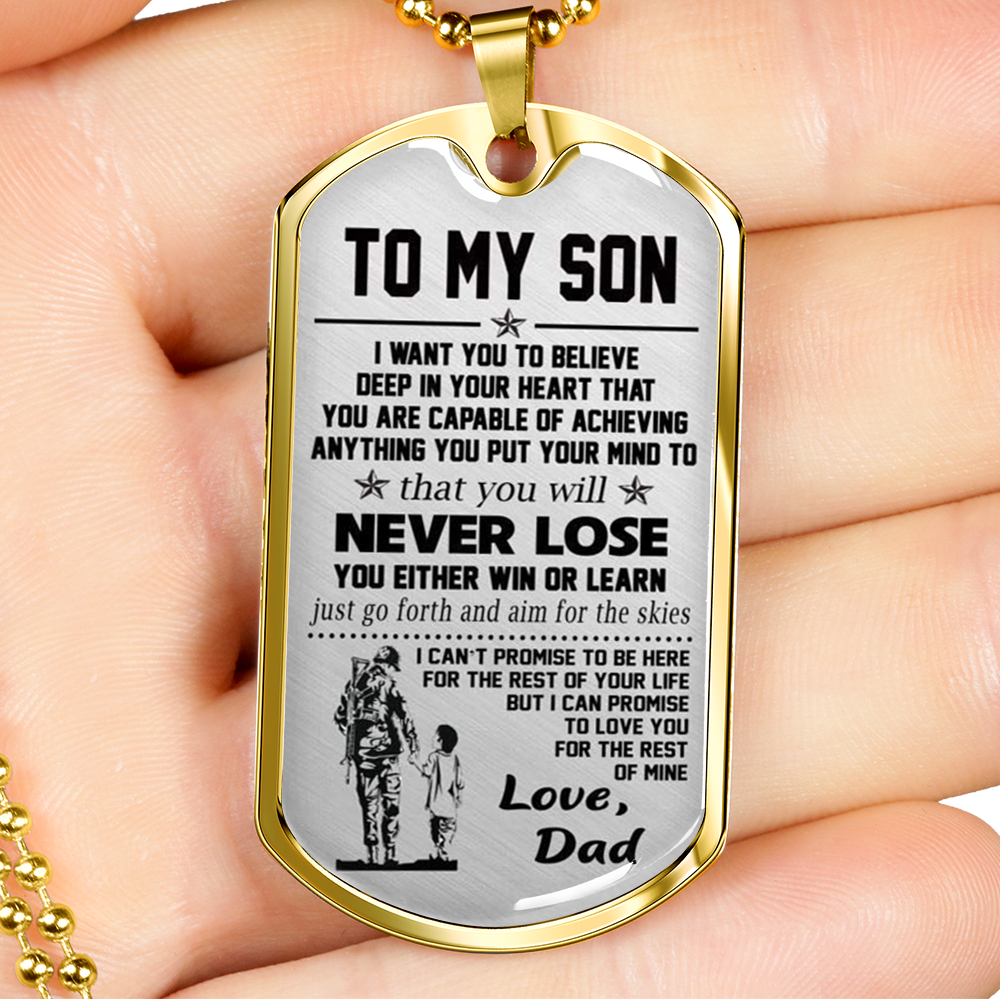 Vuvuzi Tee to My Son Dog Tag Army Necklace - Soldier Father & Son Pendant - Birthday Gift