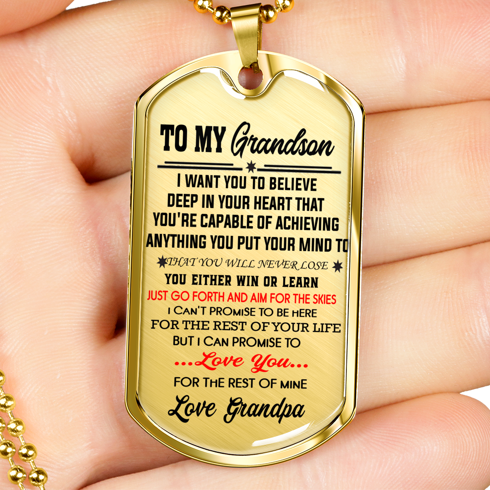 To My Grandson Dog Tag Necklace Gifts from Grandpa - Birthday from Grandfather