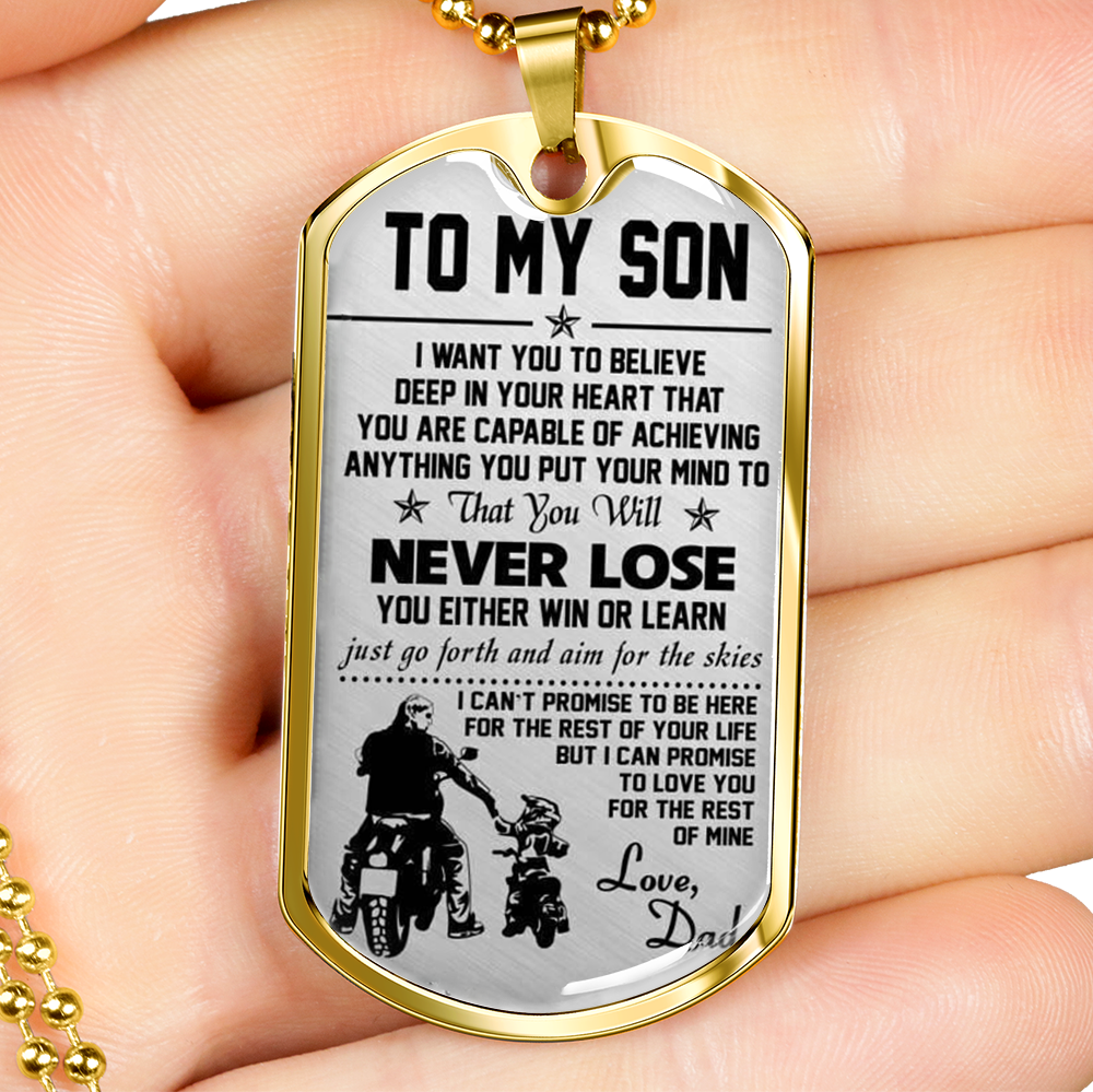 To My Son Dog Tag, Biker Motorcycle Necklace Pendant From Daddy