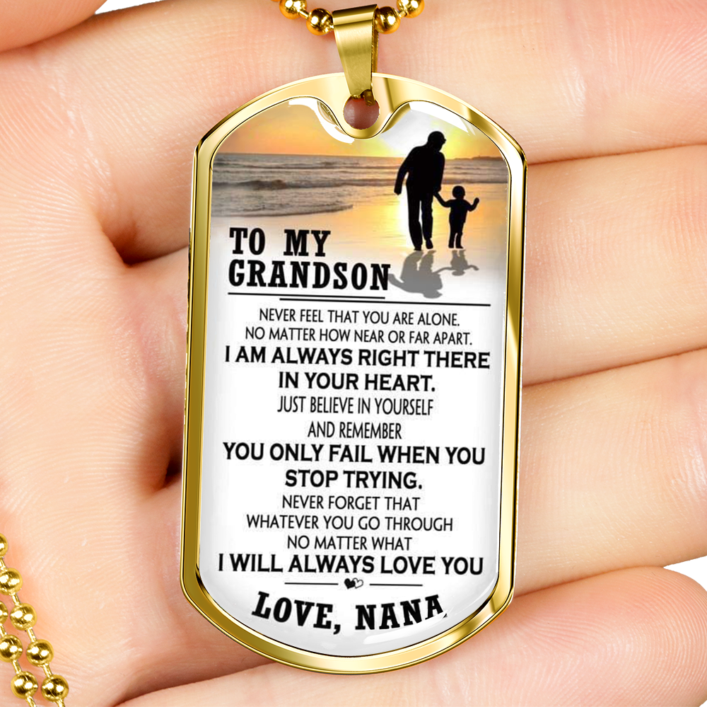 ZEN DEAL - Necklace Dog Tag to My Grandson, Love Nana - from Grandma - Best Gifts for Child