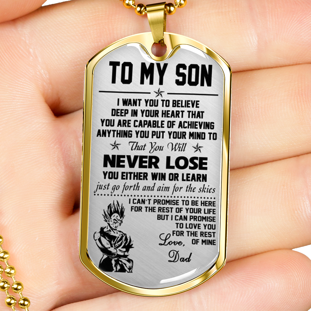 To My Son Dog tag Necklace - Love Dad Vegeta & Trunks Dragonball - Gift for Son