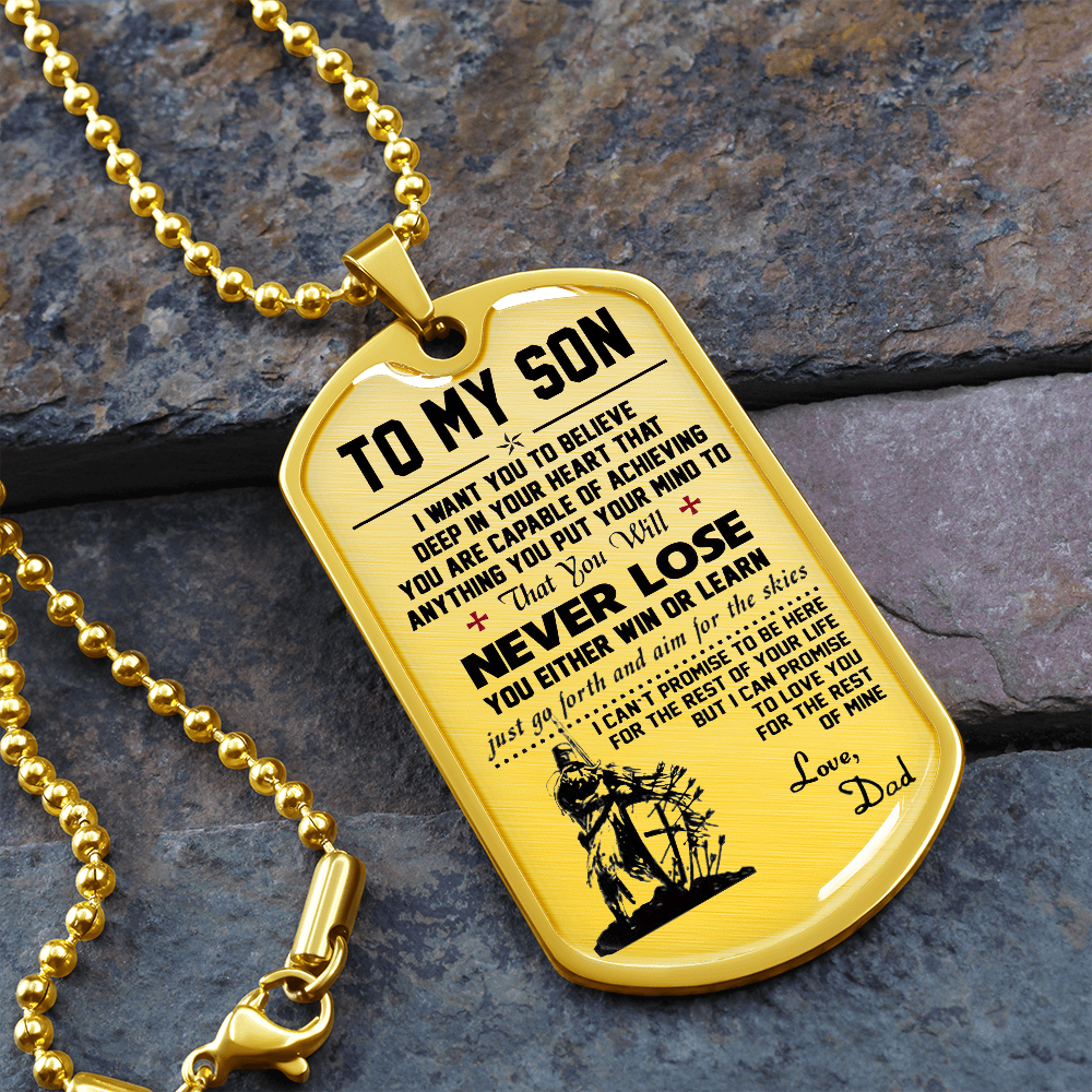 Vuvuzi Tee to My Son Dog Tag Luxury Necklace - Viking Warrior Dad Pendant - Gifts for Boys