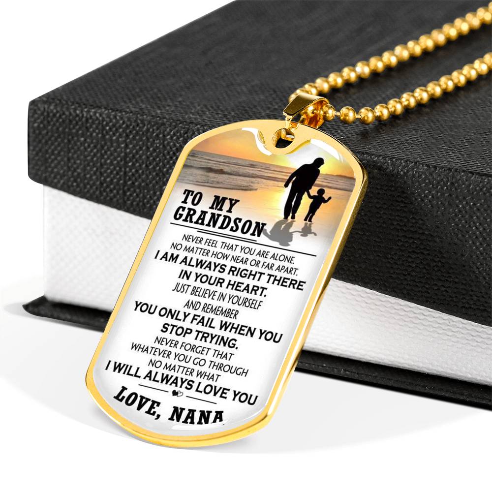 ZEN DEAL - Necklace Dog Tag to My Grandson, Love Nana - from Grandma - Best Gifts for Child