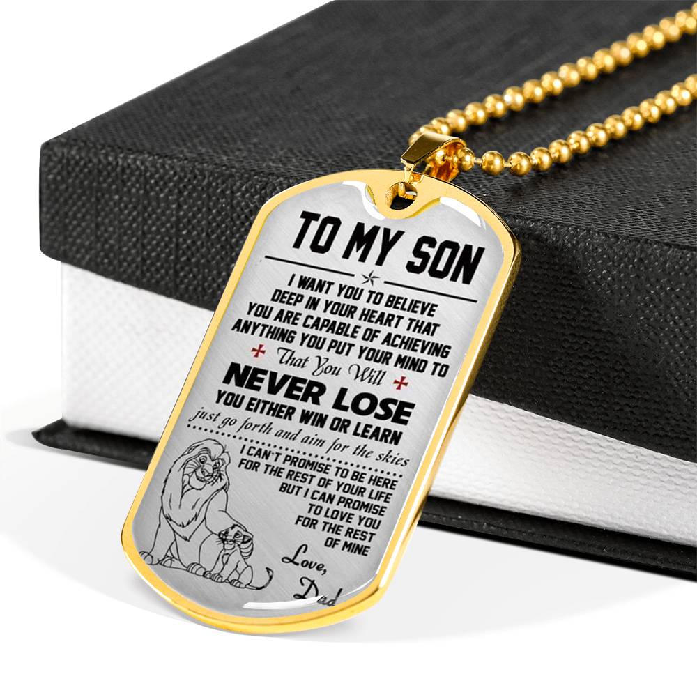 to My Son Pendant Necklace - Dog Tag from Dad Lion King - Best Gifts for Child