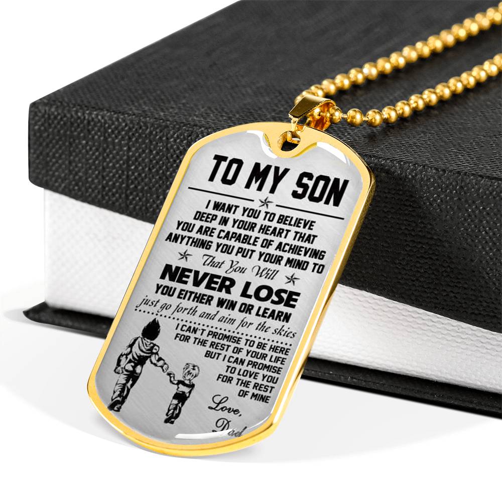 Vuvuzi Tee to My Son Dog tag Necklace Love Dad - Vegeta & Trunks - Luxury Gift for Teen Boy