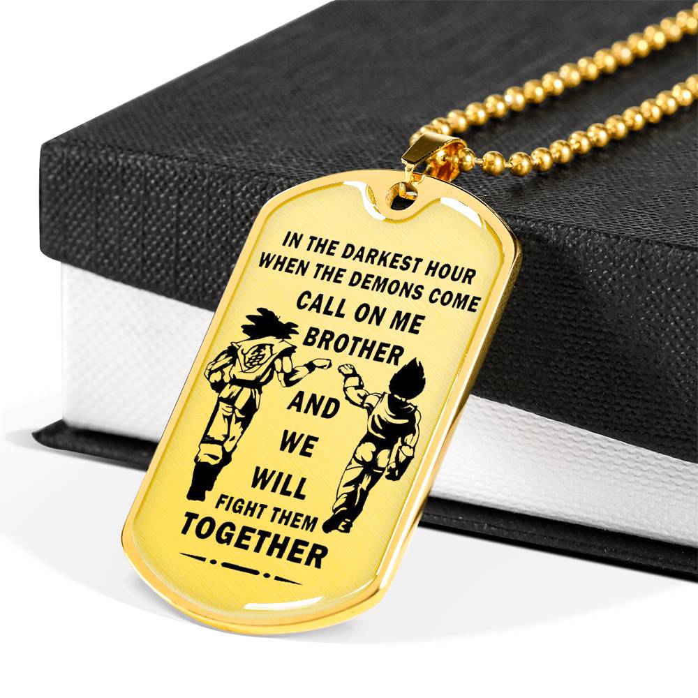 To My Brother Luxury Dog tag Military Ball Chain, Dragon Ball Necklace