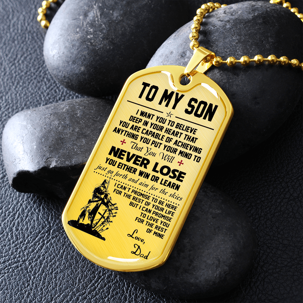 Vuvuzi Tee to My Son Dog Tag Luxury Necklace - Viking Warrior Dad Pendant - Gifts for Boys