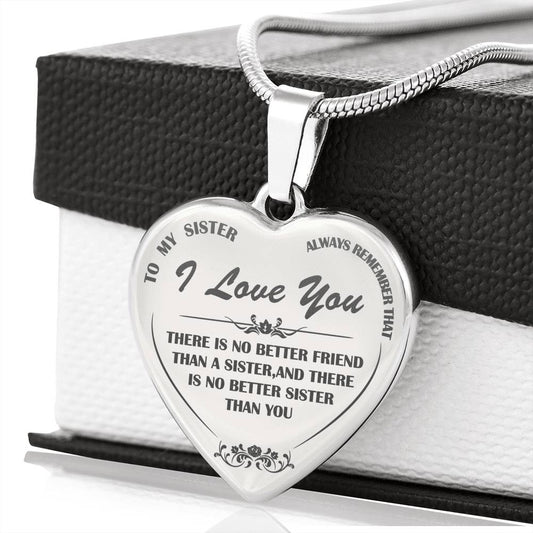 to My Sister Engraved Necklace Heart Pendant Chain Gift from Brother - I Love You Jewelry - Silver Engraved Heart Pendant