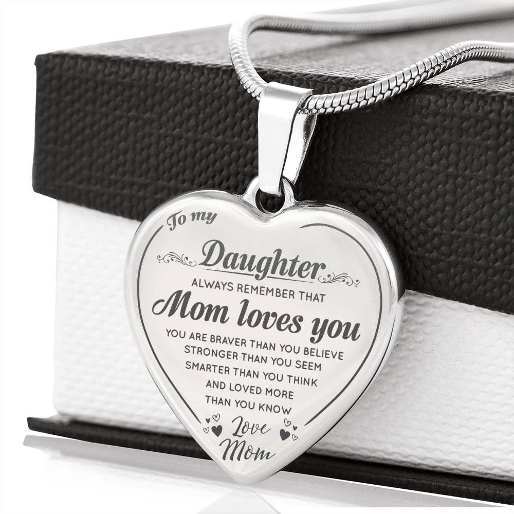To My Daughter Heart Engraved Necklace Love Mom - Mom Loves You - from Mother